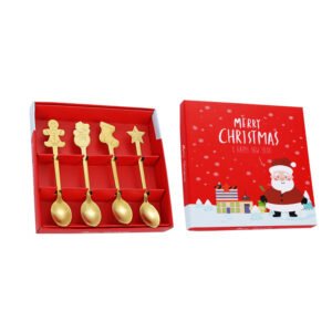主图_5 CJ-0026    Stainless steel Christmas gift set tableware set - Gift set - Creative coffee spoons 4-piece set - Cartoon gingerbread man, snowman, star, socks