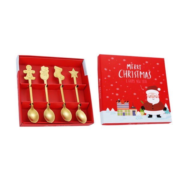 CJ-0026    Stainless steel Christmas gift set tableware set - Gift set - Creative coffee spoons 4-piece set - Cartoon gingerbread man, snowman, star, socks