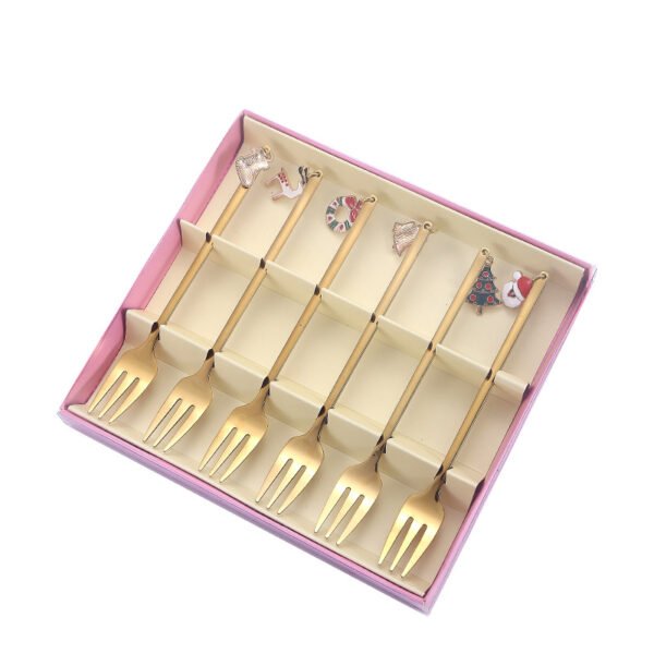 CJ-0027   Stainless steel Christmas tableware gift set - Long-handled coffee spoons, long-handled dessert forks. Creative Christmas ornaments. Gift box set of 6 pieces