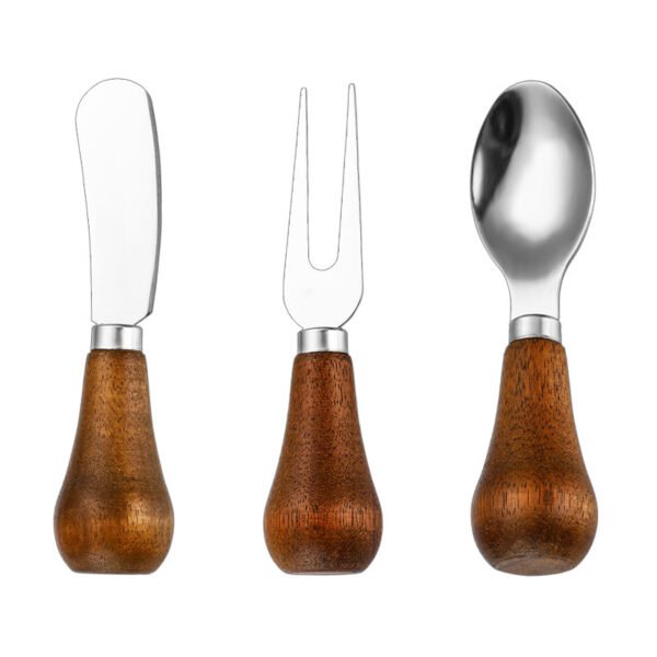 MZCJ-0005   Children's creative tableware with anti-slip wooden handles. Children's spoon, fork and knife set. Can stand upright on a flat surface