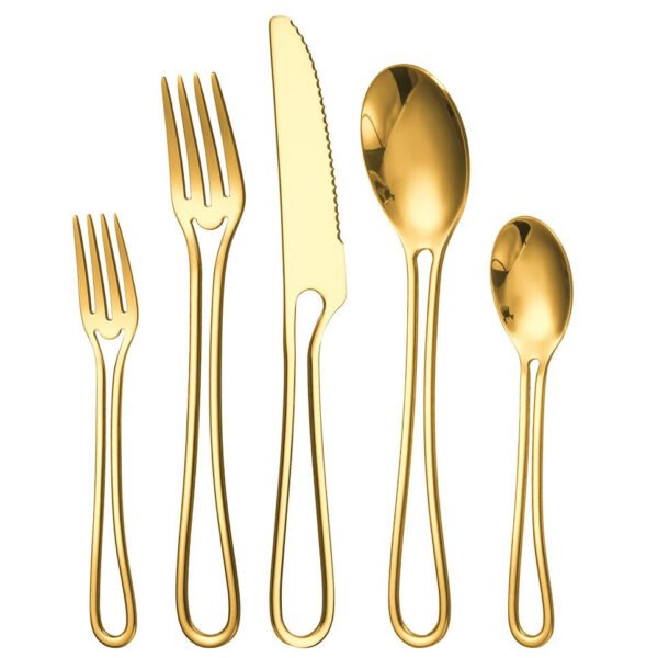 CJ-0006  Set of tableware - Western-style tableware. Popular item on Korean Instagram. Hollowed-out design. Steak knife, fork and spoon. Made of stainless steel. High appearance quality