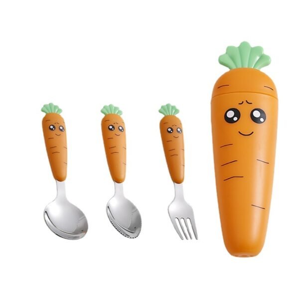 SLCJ-0001   Portable tableware set - Cute cartoon carrot - Stainless steel knife, fork, ladle, scraping spoon, colander. Choose any three sets and pack them in a carrot-shaped storage box