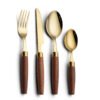 MZCJ-0001   Wood-handled stainless steel dinnerware set (forks, knives, spoons) in vintage style - 4-piece set suitable for home use and hotels