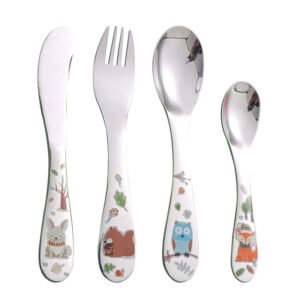 CJ-0004  304 Stainless Steel Children's Knife Fork and Spoon Baby Cartoon Cutlery 4 PCS Set Western Food Tableware