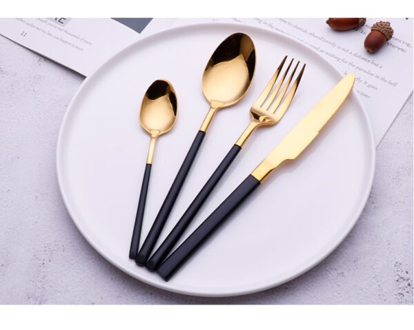 CJ-0028   304, 420 Stainless Steel Tableware Set - Steak Knife, Fork and Spoon Set (4 Pieces) - Available in various colors for customization