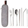 CJ-0029   Stainless steel tableware set - Portable creative western tableware knife, fork, spoon, chopsticks and straw set of 7 pieces