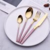 CJ-0028   304, 420 Stainless Steel Tableware Set - Steak Knife, Fork and Spoon Set (4 Pieces) - Available in various colors for customization