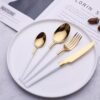 CJ-0028   304, 420 Stainless Steel Tableware Set - Steak Knife, Fork and Spoon Set (4 Pieces) - Available in various colors for customization