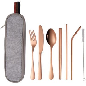 主图_8 CJ-0029   Stainless steel tableware set - Portable creative western tableware knife, fork, spoon, chopsticks and straw set of 7 pieces