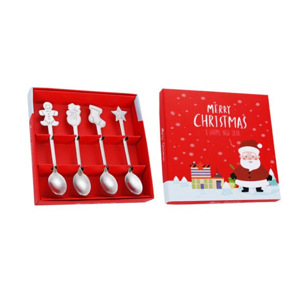 CJ-0026    Stainless steel Christmas gift set tableware set - Gift set - Creative coffee spoons 4-piece set - Cartoon gingerbread man, snowman, star, socks