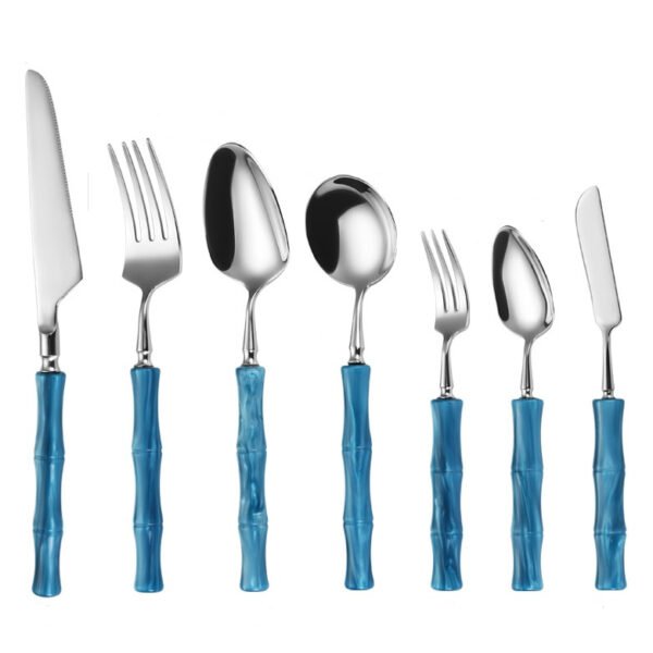 SLCJ-0003   304 stainless steel creative Western dining set with anti-slip acrylic handles. There are 7 different styles of knives, spoons and forks, and 3 colors are available for selection