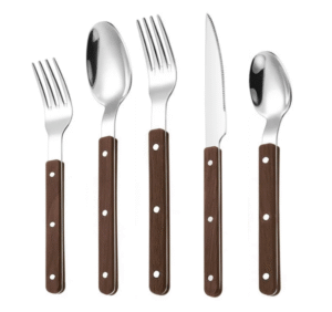 微信图片_20250915230324_92_5 MZCJ-0003   430 stainless steel knife, fork and spoon set with French rivets. Anti-slip wooden handles. Hotel western tableware. Steak knife, fork and spoon set
