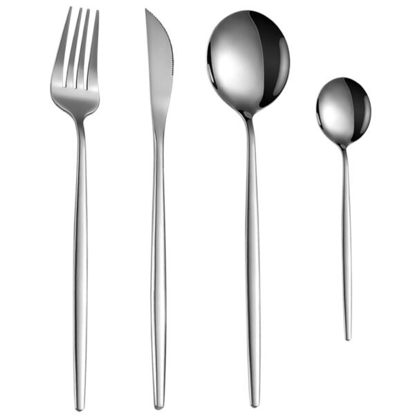 CJ-0011   Stainless steel Portuguese-style tableware set - knife, fork, teaspoon, ladle set of four. Available in multiple color options