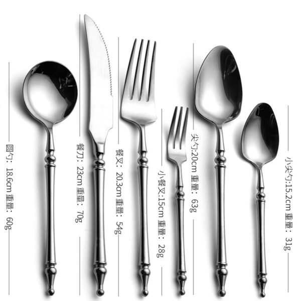 CJ-0014   Western dining set - Steak knife, fork, spoon - Complete set of six pieces. Made of 304 stainless steel. Available in 5 different colors