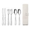 CJ-0009   Stainless steel outdoor knife, fork and spoon set of 7 pieces. Roll-up storage bag. Lightweight hollow design makes it more portable. Easy to carry. Portable tableware for camping and outdoor activities.