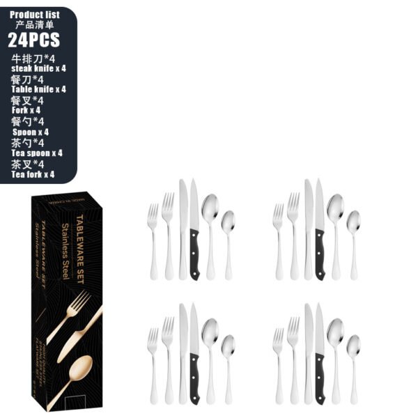 CJ-0006   Stainless steel tableware set for 4 to 8 people - knife, fork, spoon, steak knife set - 24 to 48 pieces set in a colorful box