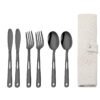 CJ-0009   Stainless steel outdoor knife, fork and spoon set of 7 pieces. Roll-up storage bag. Lightweight hollow design makes it more portable. Easy to carry. Portable tableware for camping and outdoor activities.