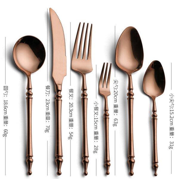 CJ-0014   Western dining set - Steak knife, fork, spoon - Complete set of six pieces. Made of 304 stainless steel. Available in 5 different colors