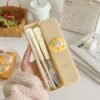 SLCJ-0002   Cute Western-style tableware set - Cheese style - Home use - Portable - Stainless steel - Steak knife and fork - Dessert spoon - Chopsticks - Customizable 3-piece set