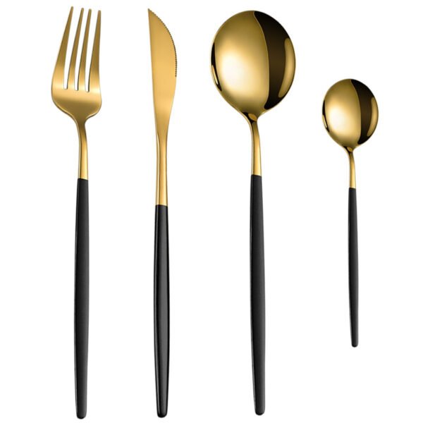 CJ-0011   Stainless steel Portuguese-style tableware set - knife, fork, teaspoon, ladle set of four. Available in multiple color options