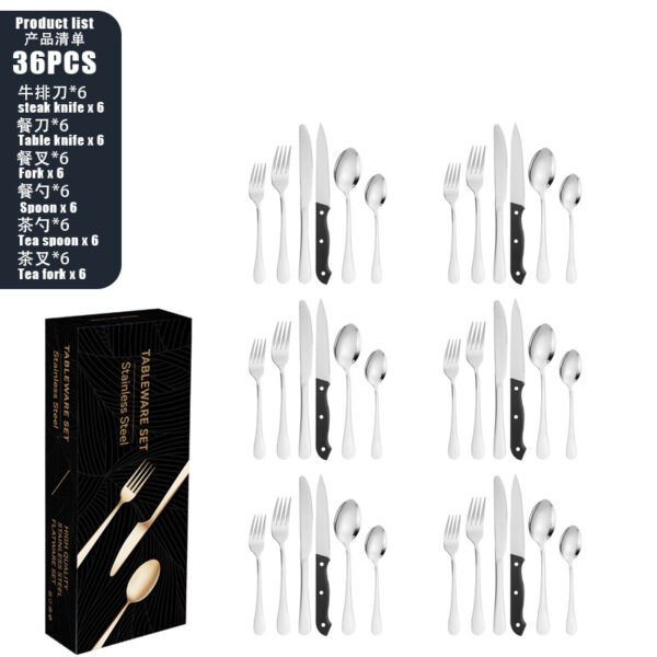 CJ-0006   Stainless steel tableware set for 4 to 8 people - knife, fork, spoon, steak knife set - 24 to 48 pieces set in a colorful box