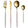 CJ-0011   Stainless steel Portuguese-style tableware set - knife, fork, teaspoon, ladle set of four. Available in multiple color options