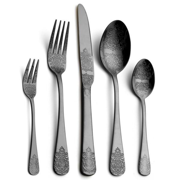 CJ-0013   Stainless steel tableware knife, fork, ladle - 5-piece set. Palace luxury embossed pattern European-style tableware for dining.