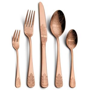 CJ-0013   Stainless steel tableware knife, fork, ladle - 5-piece set. Palace luxury embossed pattern European-style tableware for dining.