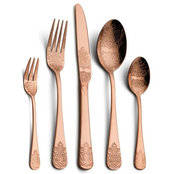 CJ-0013   Stainless steel tableware knife, fork, ladle - 5-piece set. Palace luxury embossed pattern European-style tableware for dining.
