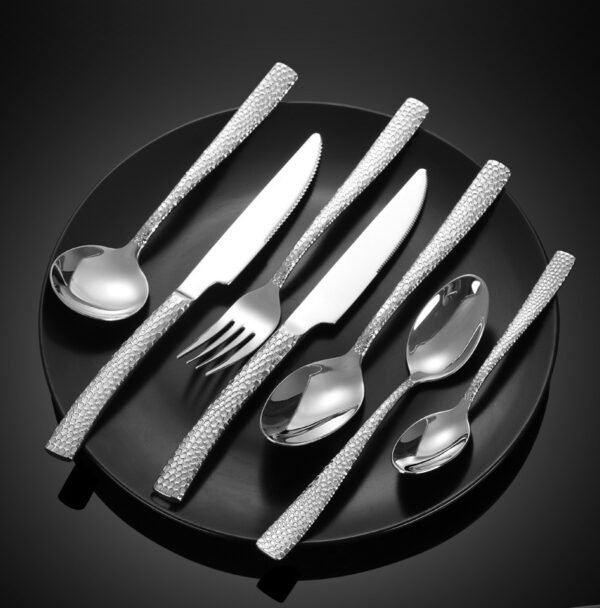 CJ-0020   304 stainless steel hammered pattern European-style tableware knife, fork and spoon, thickened water cube steak knife, dessert spoon, ladle and spoon