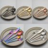 CJ-0012   Matte black handle stainless steel knife, fork and spoon set of 5 pieces. Flat one-piece formed tableware set.