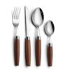MZCJ-0001   Wood-handled stainless steel dinnerware set (forks, knives, spoons) in vintage style - 4-piece set suitable for home use and hotels