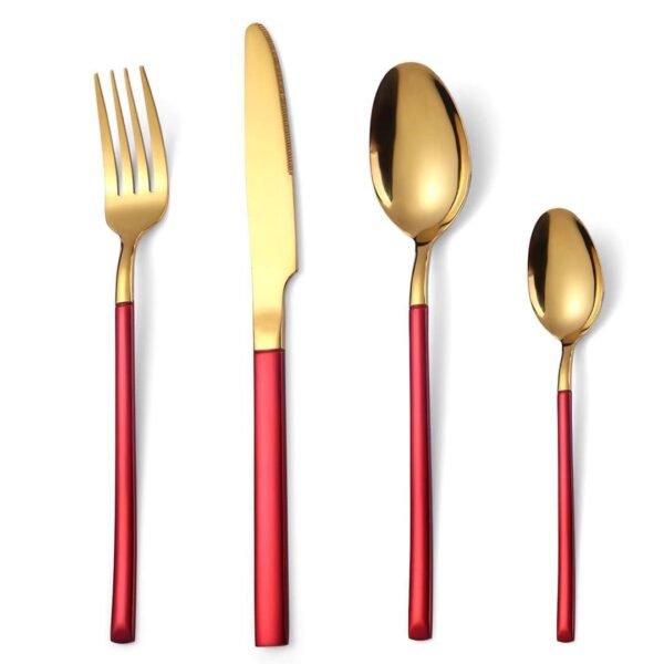 CJ-0028   304, 420 Stainless Steel Tableware Set - Steak Knife, Fork and Spoon Set (4 Pieces) - Available in various colors for customization