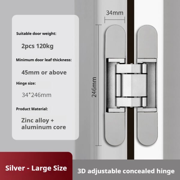 Three-dimensional adjustable invisible hinge. Suitable for concealed doors, folding wooden doors and silent invisible hinges of concealed doors.